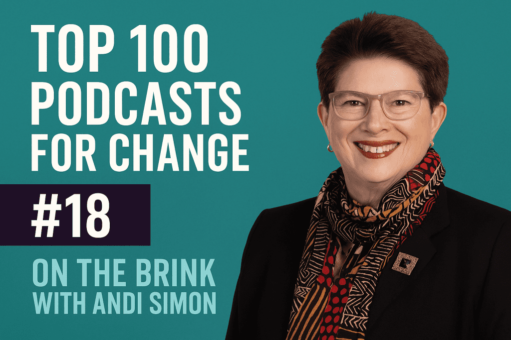 Andi Simon celebrating Podcast recognition